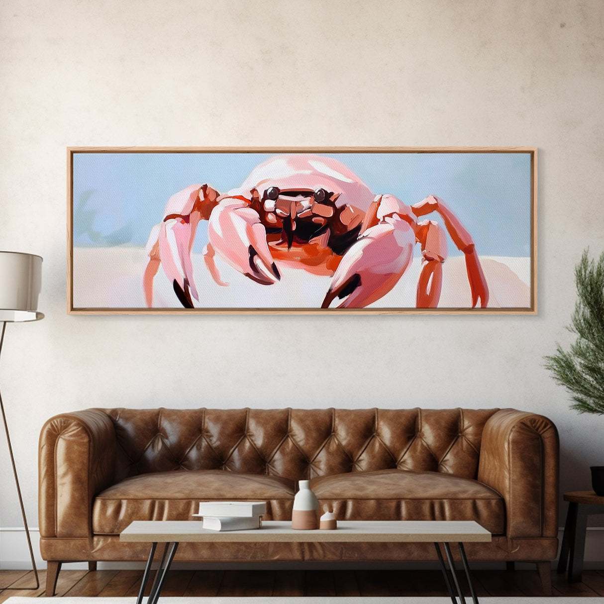 Pink Crab, Coastal Art, Beach House Decor, Nautical Wall Art, Ocean Theme, Framed Canvas Print, Living Room Wall Art, Modern Beach Art