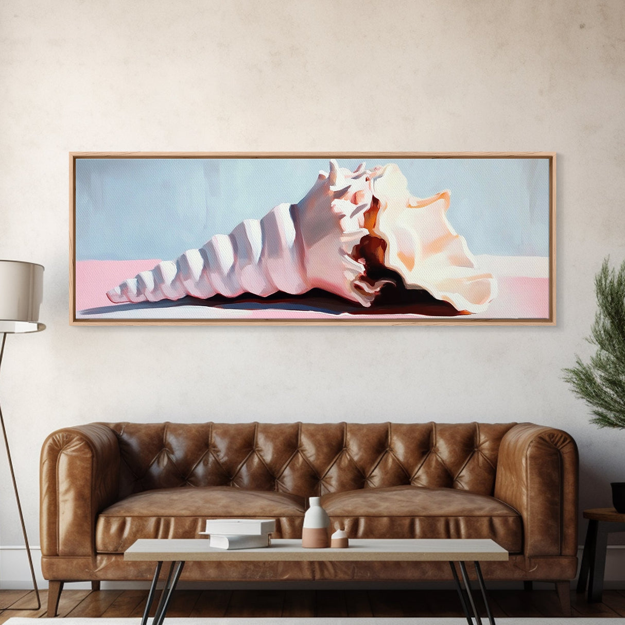 Seashell, Coastal Decor, Ocean Art, Beach House Aesthetic, Nautical Wall Art, Framed Canvas Print, Bathroom Wall Art, Sea Shell Painting
