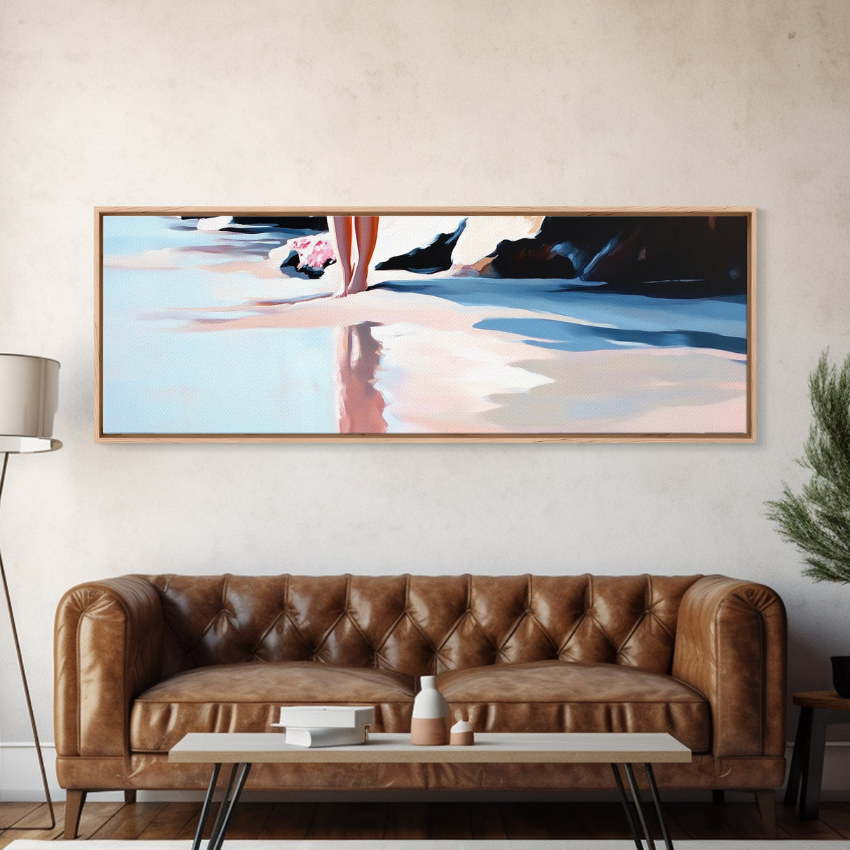 Reflection, Beach Walk, Minimalist Art, Framed Canvas Print, Coastal Decor, Ocean Wall Art, Boho Art, Bedroom Wall Art, Relaxing Aesthetic