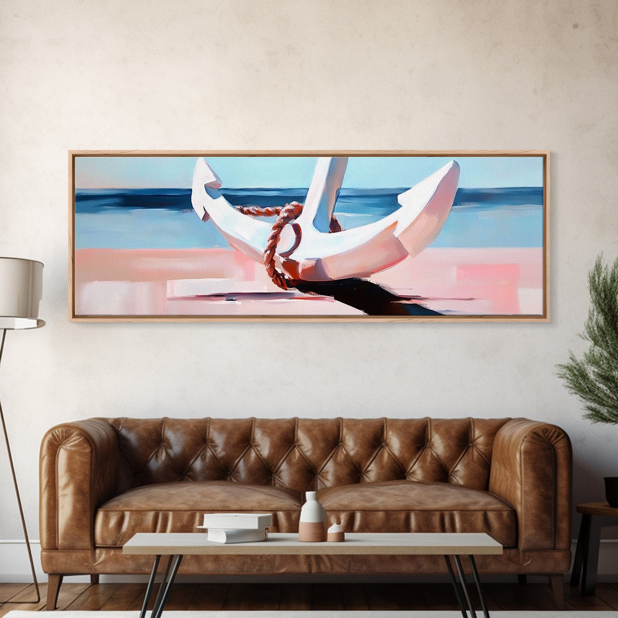 Nautical Anchor, Beach House Art, Coastal Decor, Framed Canvas Print, Ocean Wall Art, Minimalist Seascape, Sailor Aesthetic, Living Room