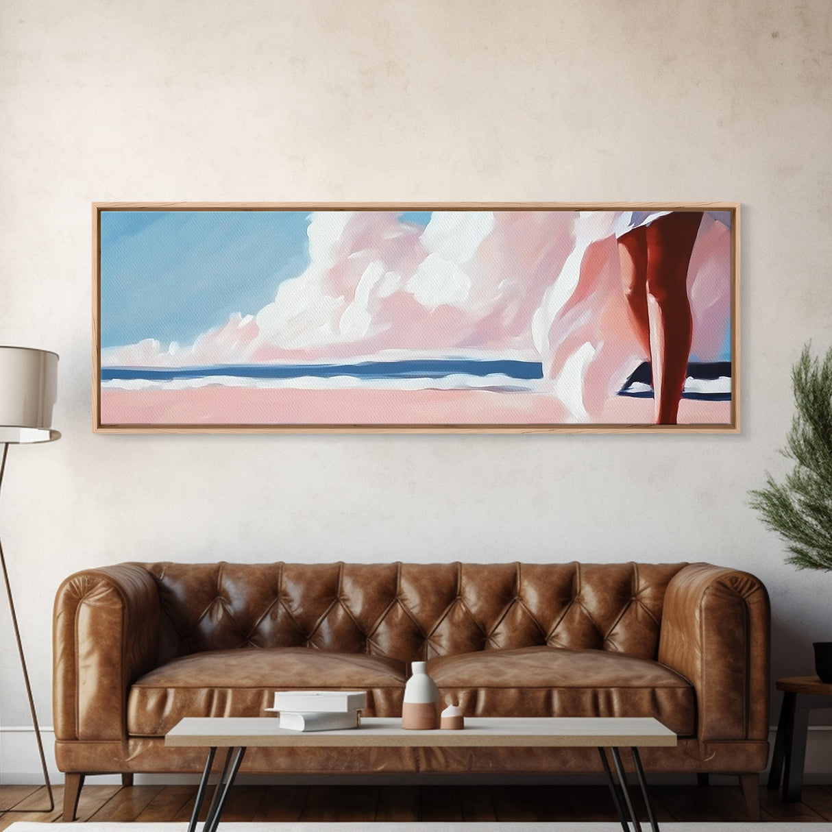 Sunset Glow, Pastel Sky, Tranquil Ocean, Soft Horizon, Canvas Print, Dreamy Beach Scene, Boho Aesthetic, Living Room Wall Art