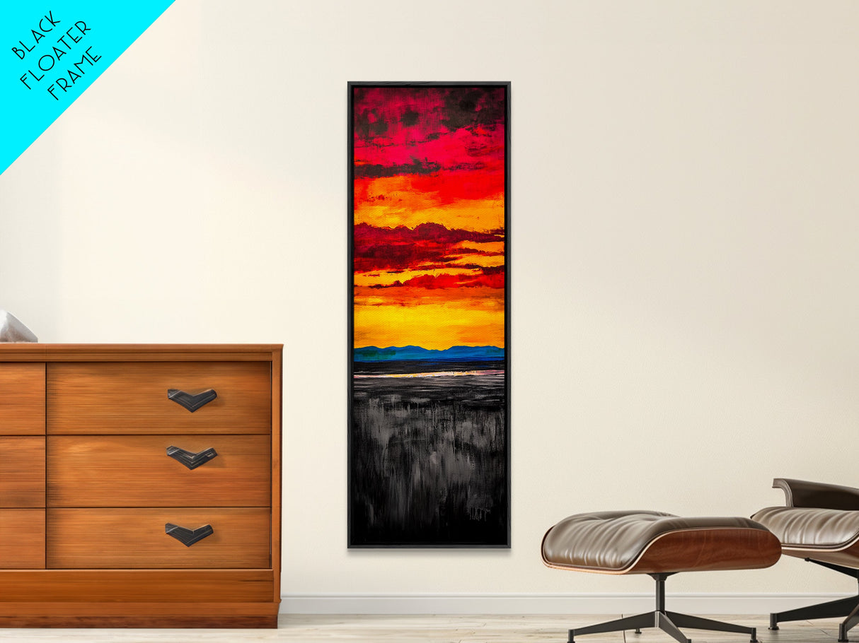 Fiery Sunset Painting, Dramatic Red Orange Sky, Bold Abstract Landscape, Framed Canvas Print, Modern Wall Decor, Living Room Art