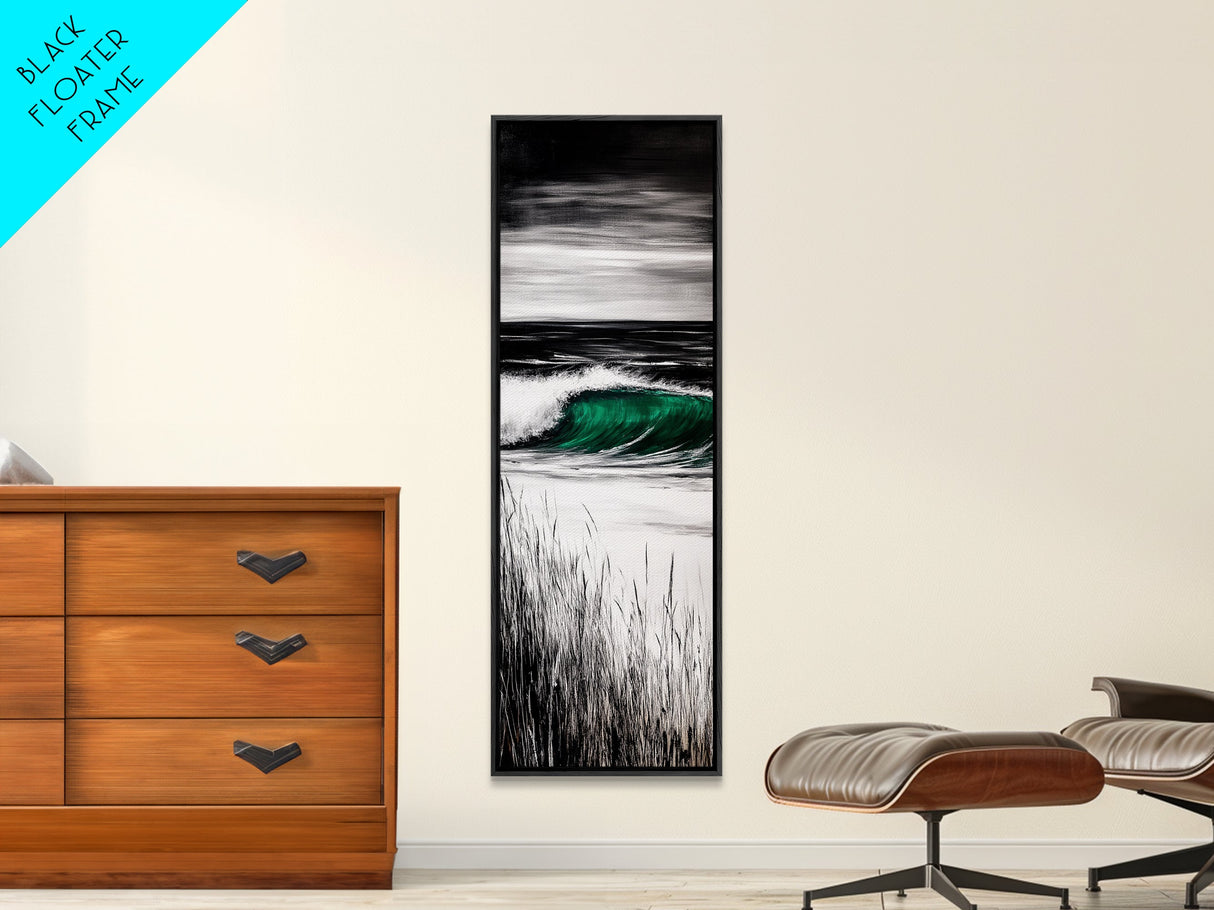 Ocean Wave, Emerald Green, Coastal Art, Framed Canvas Print, Beach House Decor, Nautical Wall Art, Surf Painting, Living Room Art