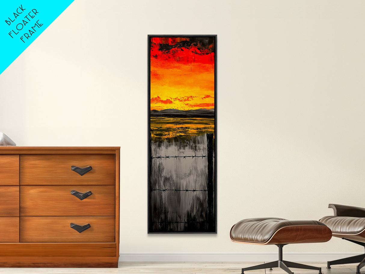 Sunset Fence, Fiery Sky, Bold Colors, Canvas Print, Western Landscape, Rustic Home Decor, Ranch Wall Art, Farmhouse Living Room