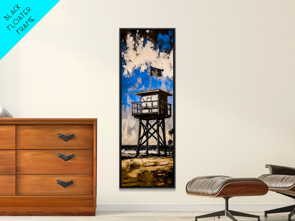 Lifeguard Tower, Beach House Decor, Coastal Wall Art, Canvas Print, Blue and White Painting, Nautical Home Decor, Summer Beach Art