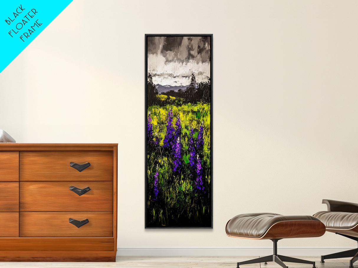 Purple Wildflowers, Impressionist Landscape, Vibrant Nature Art, Country Home Decor, Framed Canvas Print, Bedroom Wall Art, Floral Artwork