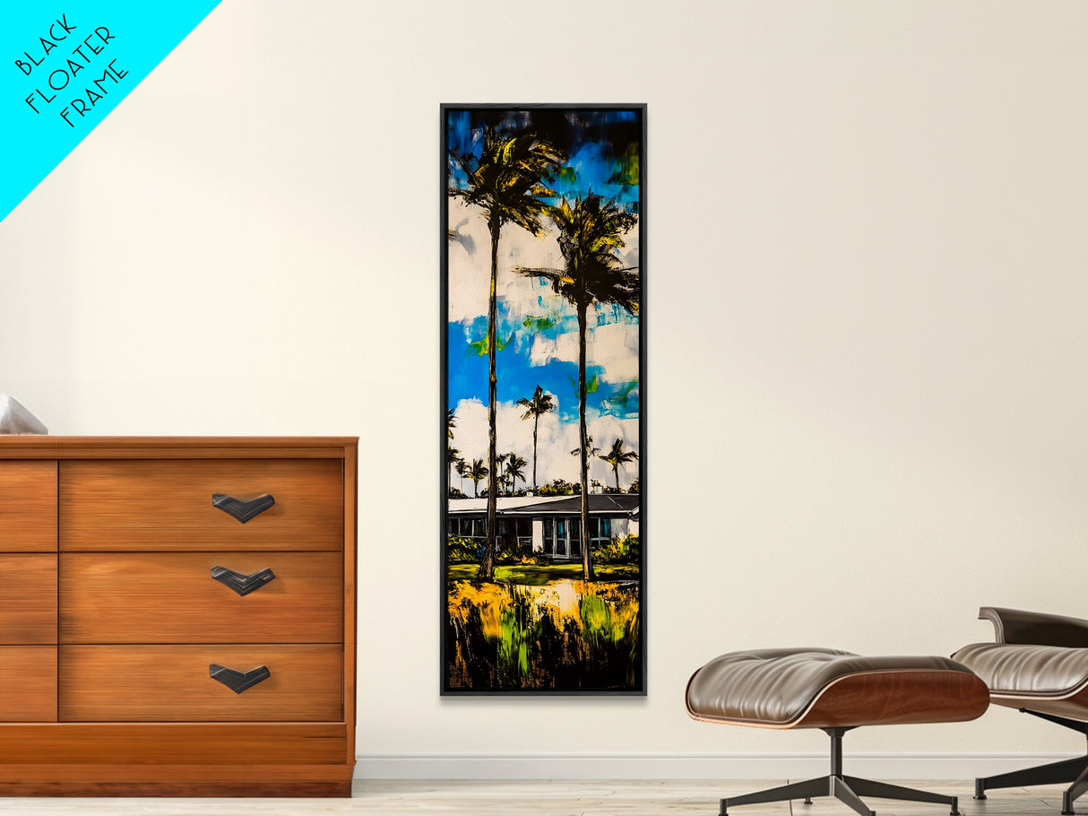 Modern Tropical Home Painting, Palm Trees Wall Art, Coastal Beach House Decor, Vibrant Blue and Green Art, Summer Wall Art, Canvas Print