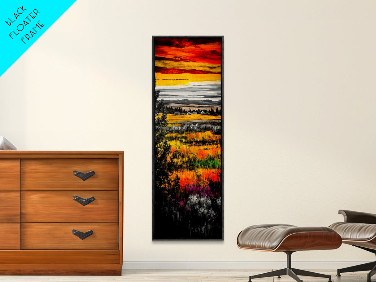 Autumn Fields, Sunset Painting, Warm Colors, Rustic Decor, Framed Canvas Print, Farmhouse Wall Art, Nature Inspired, Cozy Home Art