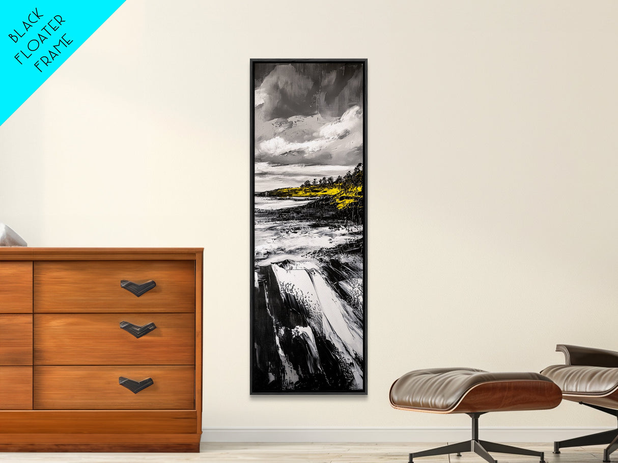 Dramatic Seascape, Stormy Ocean Art, Coastal Painting, Black and White Art, Monochrome Home Decor, Canvas Print, Living Room Accent