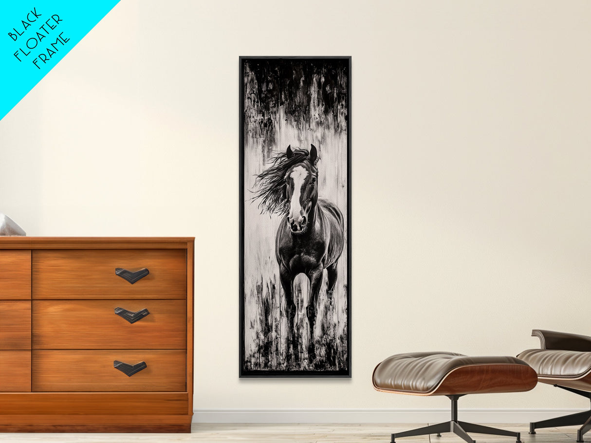 Running Horse, Black and White Art, Western Wall Art, Rustic Home Decor, Equestrian Canvas Print, Large Wall Art, Office Decor
