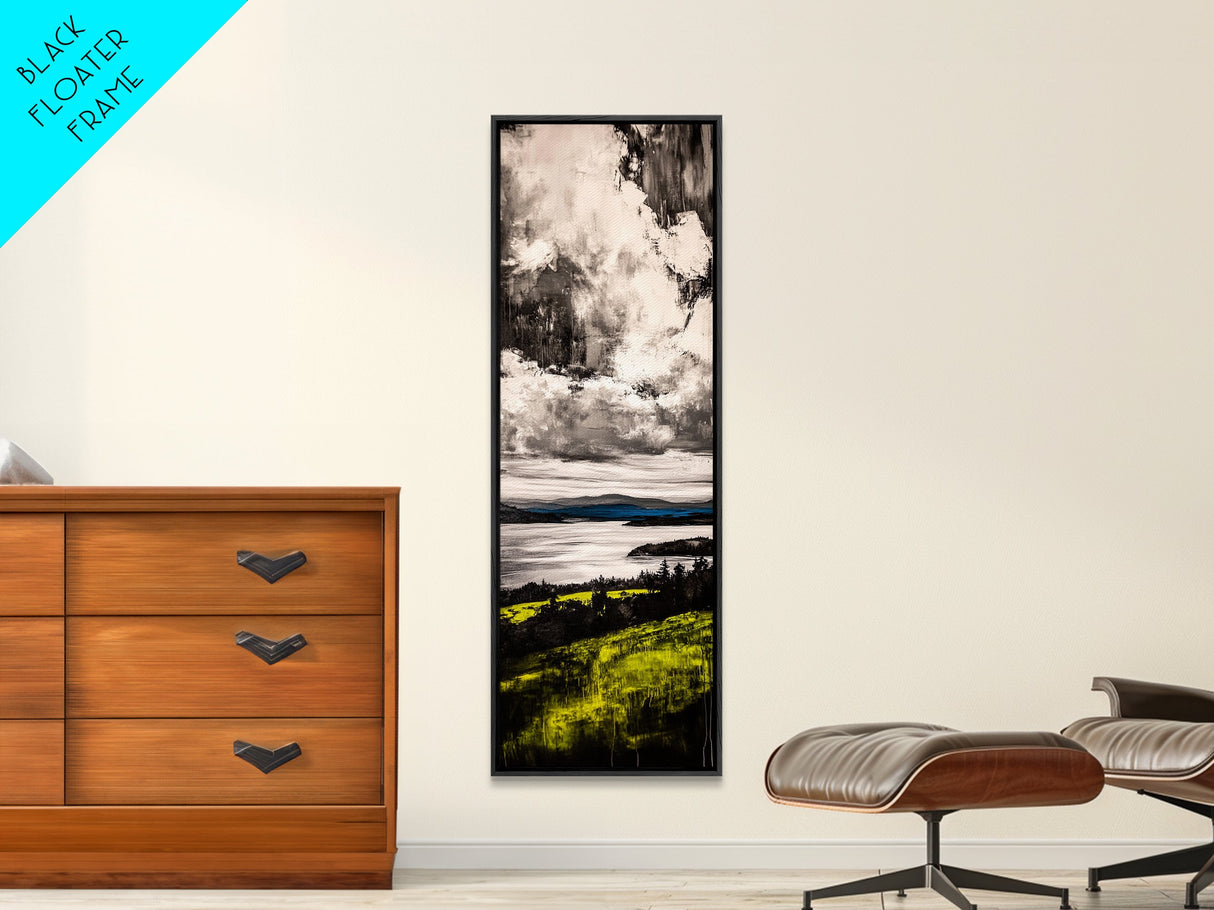 Moody Lake View, Dramatic Sky Painting, Modern Landscape Art, Framed Canvas Print, Living Room Wall Decor, Nature Inspired, Office Artwork