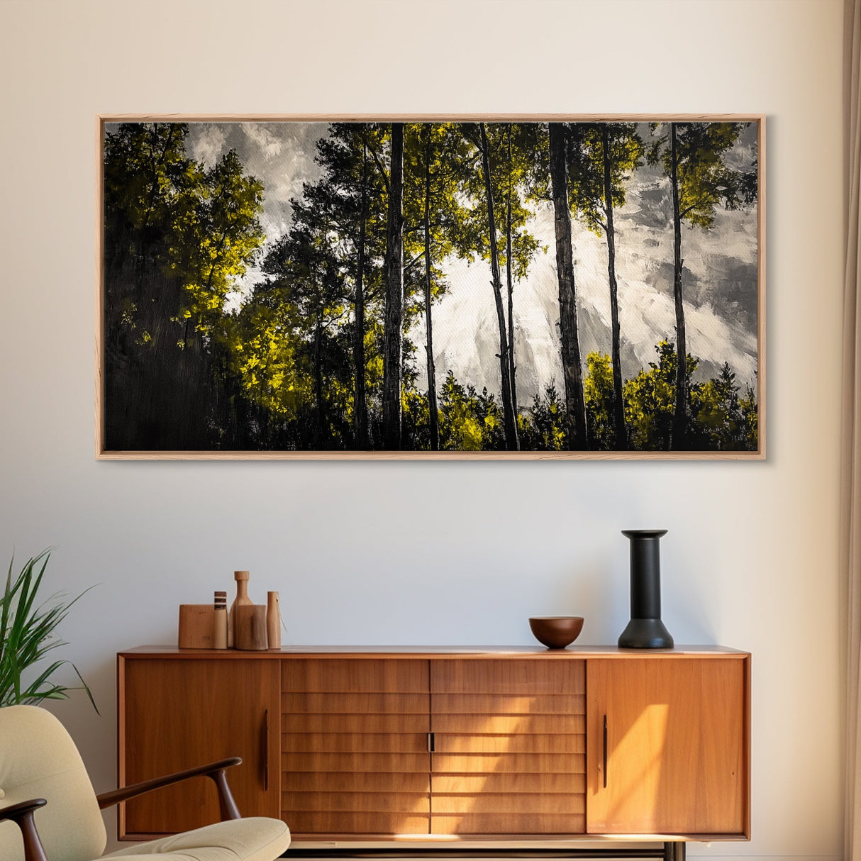 Sunlit Forest, Autumn Trees, Fall Home Decor, Framed Canvas Print, Nature Lover Gift, Cozy Wall Art, Woodland Art