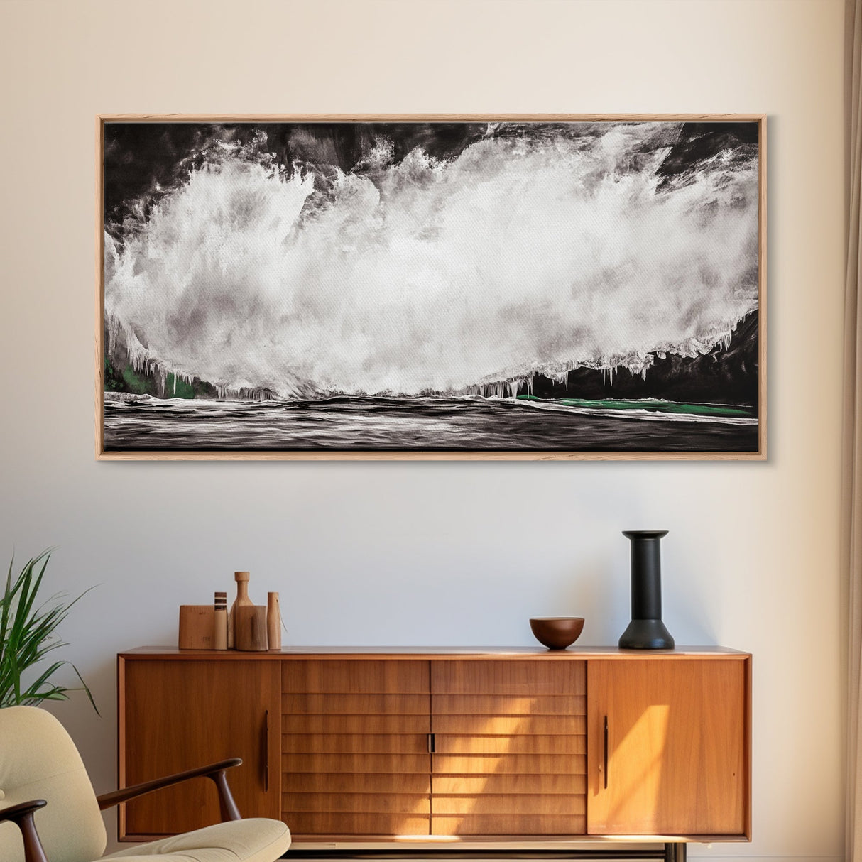 Abstract Waterfall Art, Black and White Canvas Print, Modern Wall Decor, Nature Inspired Artwork, Living Room Art, Minimalist Painting