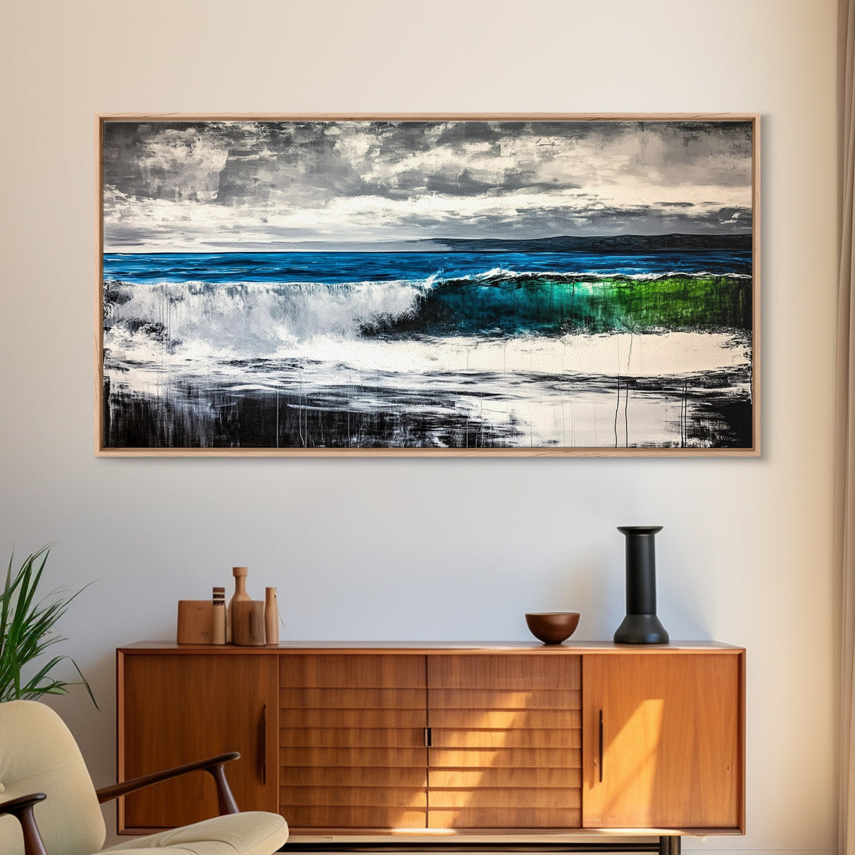 Ocean Waves, Blue and Green, Framed Canvas Print, Beach House Decor, Nautical Wall Art, Large Wall Art, Coastal Living, Modern Seascape