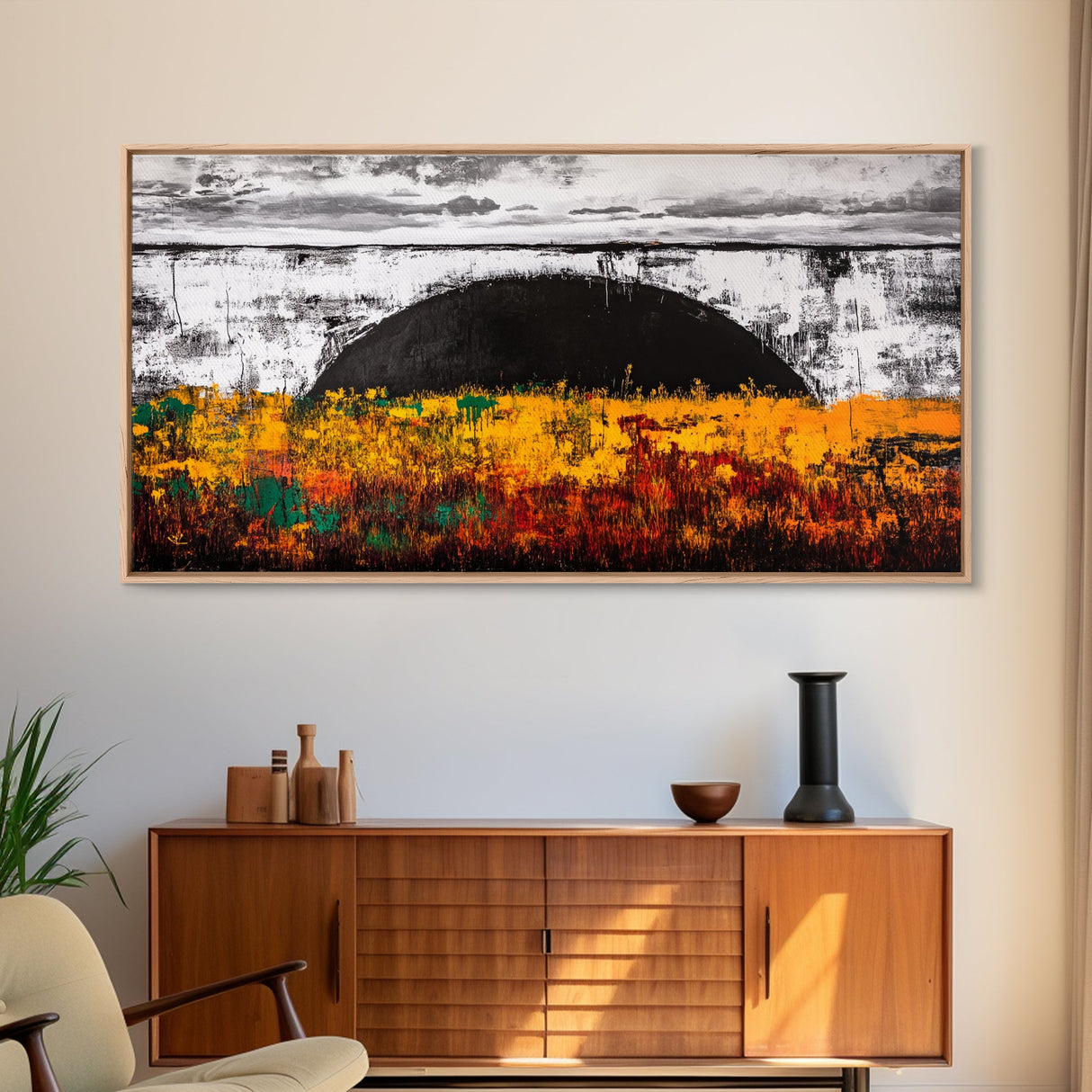 Golden Meadow, Sunset Fields, Rustic Landscape, Framed Canvas Print, Autumn Decor, Warm Colors, Cozy Home Art, Living Room Wall Art