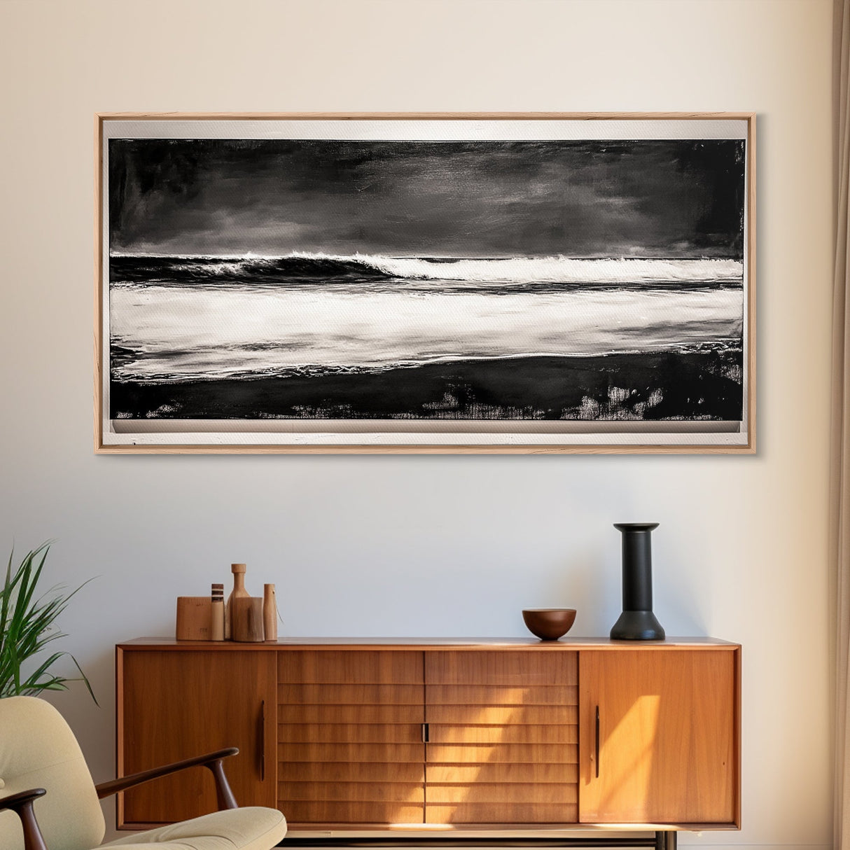 Stormy Ocean Wave, Black and White Seascape, Coastal Wall Art, Nautical Decor, Minimalist Artwork, Beach House Vibes, Framed Canvas Print