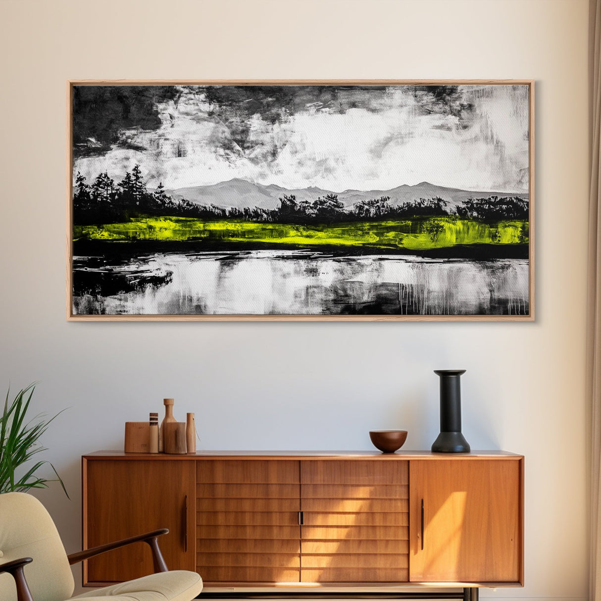 Mountain Reflection, Black and White Art, Minimalist Nature Print, Rustic Home Decor, Modern Landscape Painting, Canvas Print
