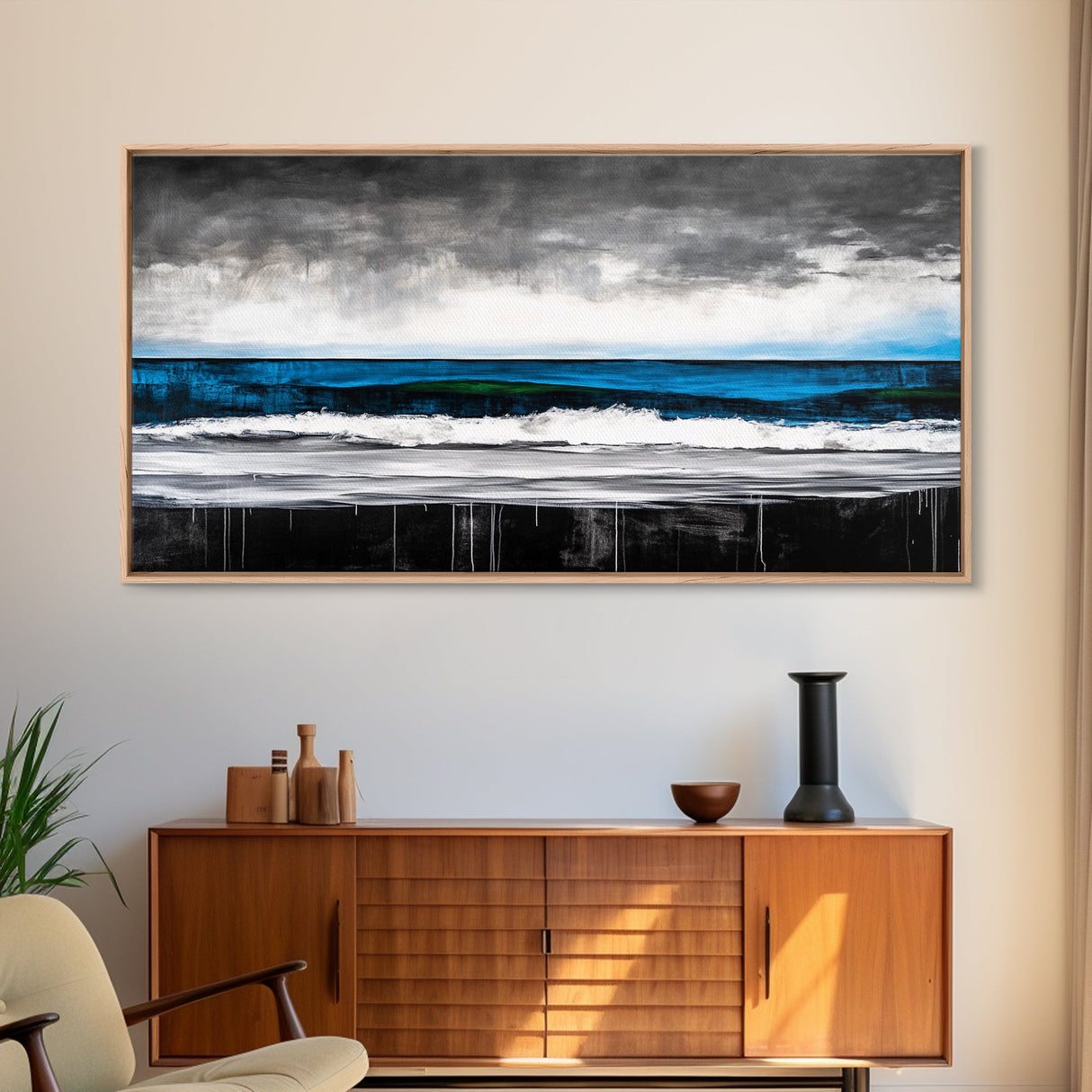 Ocean Wave, Moody Seascape, Coastal Art, Framed Canvas Print, Minimalist Wall Decor, Beach House Art, Modern Home Decor
