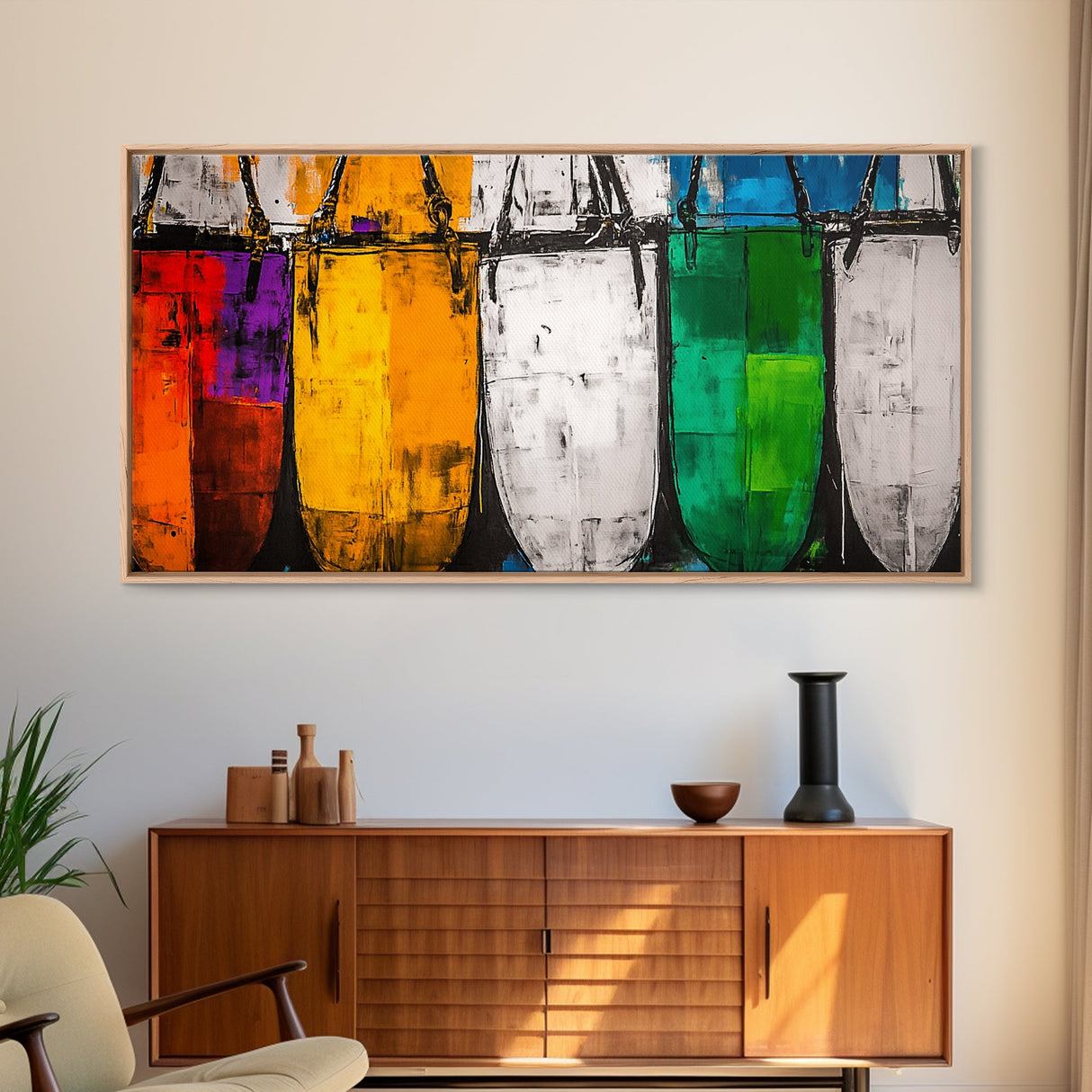 Colorful Boats, Abstract Nautical, Coastal Wall Art, Vibrant Painting, Modern Home Decor, Bold Statement, Beach House, Framed Canvas Print