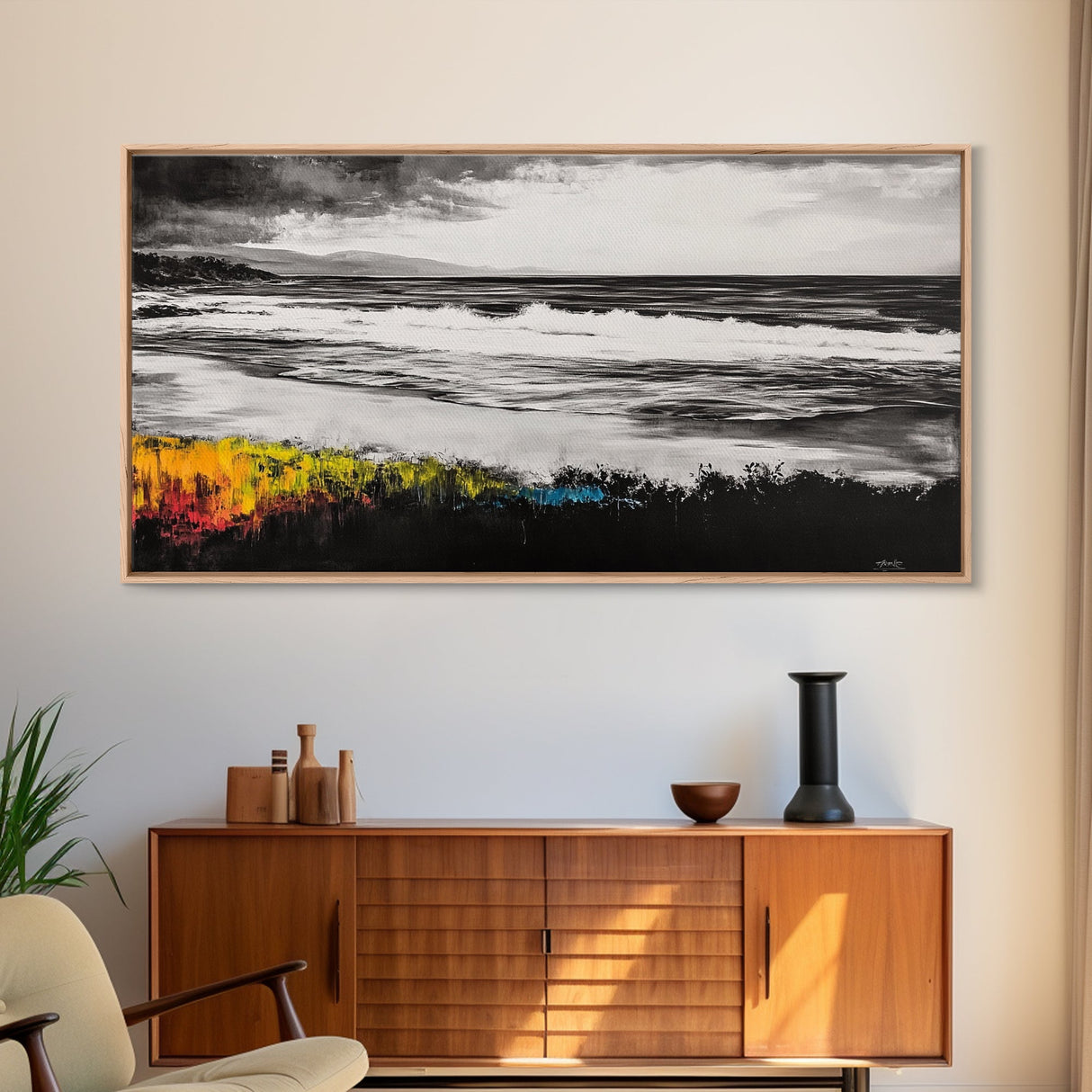 Moody Seascape, Coastal Waves, Black and White Art, Canvas Print, Beach House Decor, Modern Minimalist Wall Art, Office Wall Decor