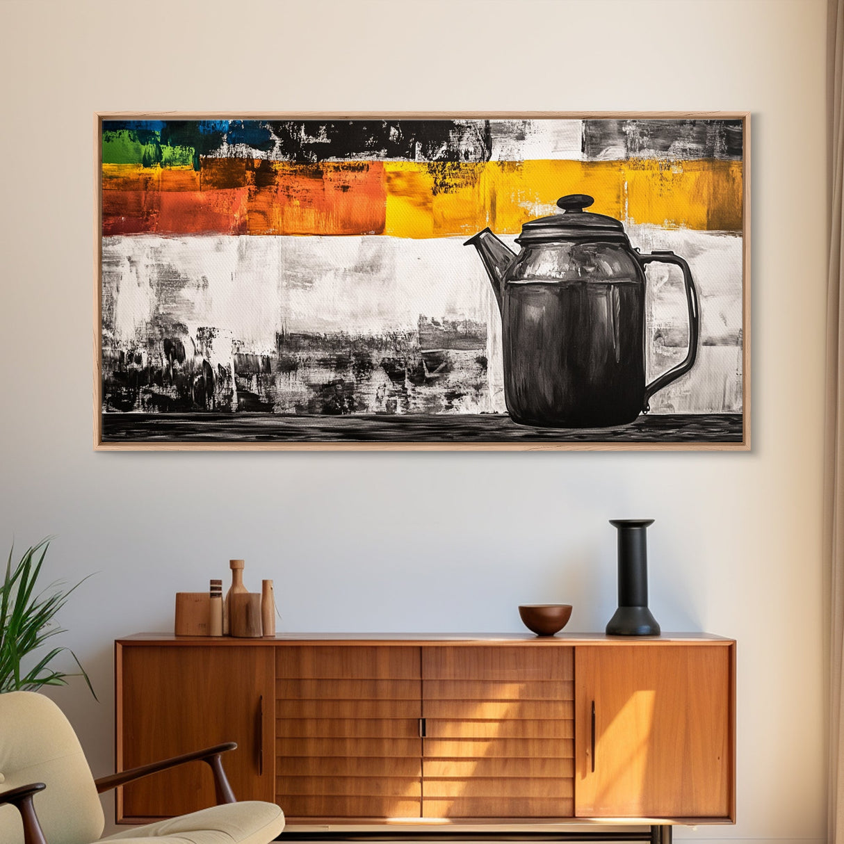 Retro Coffee Pot, Black and White Kitchen Art, Industrial Style, Canvas Print, Rustic Coffee Decor, Dining Room Wall Art, Barista Gift