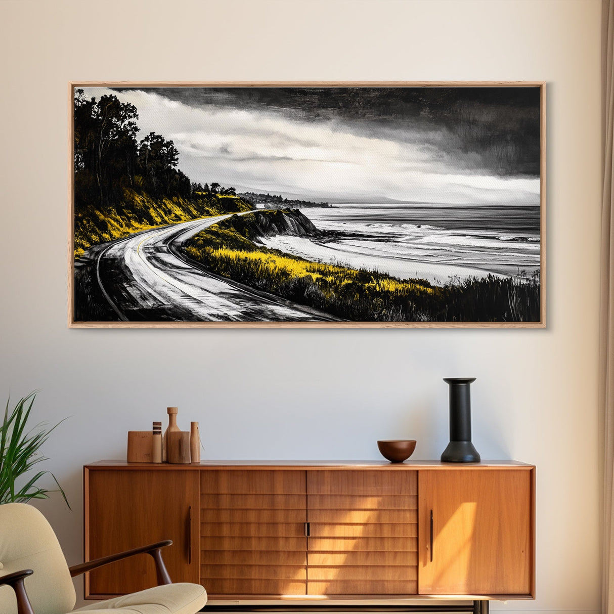 Stormy Beach, Ocean Mist, Coastal Serenity, Canvas Print, Moody Seascape Art, Contemporary Wall Art, Living Room Decor, Nautical Theme