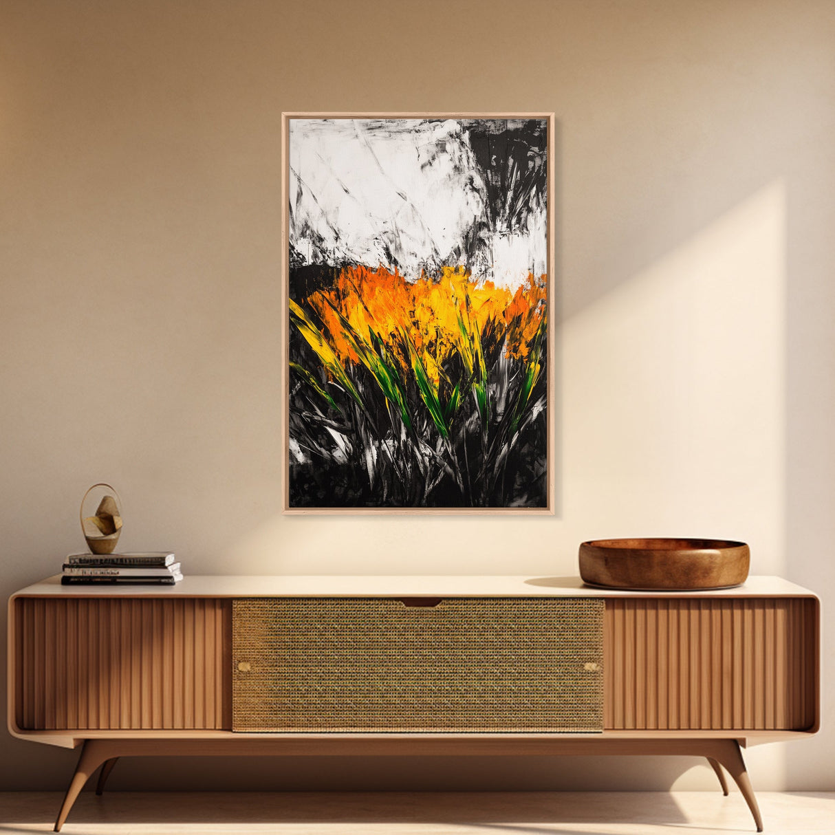 Fiery Wildflowers, Black White Abstract, Nature Art, Floral Painting, Contemporary Living Room Decor, Statement Piece, Canvas Print