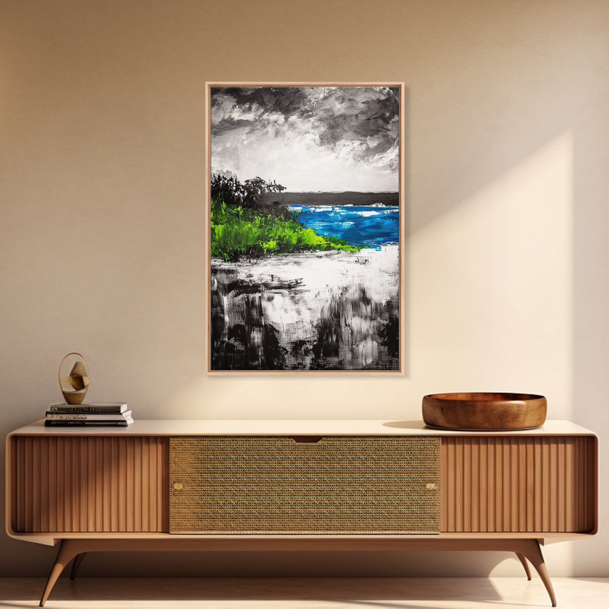 Abstract Seascape, Blue Ocean, Coastal Art, Modern Decor, Framed Canvas Print, Beach House Wall Art, Minimalist Art, Living Room Wall Art