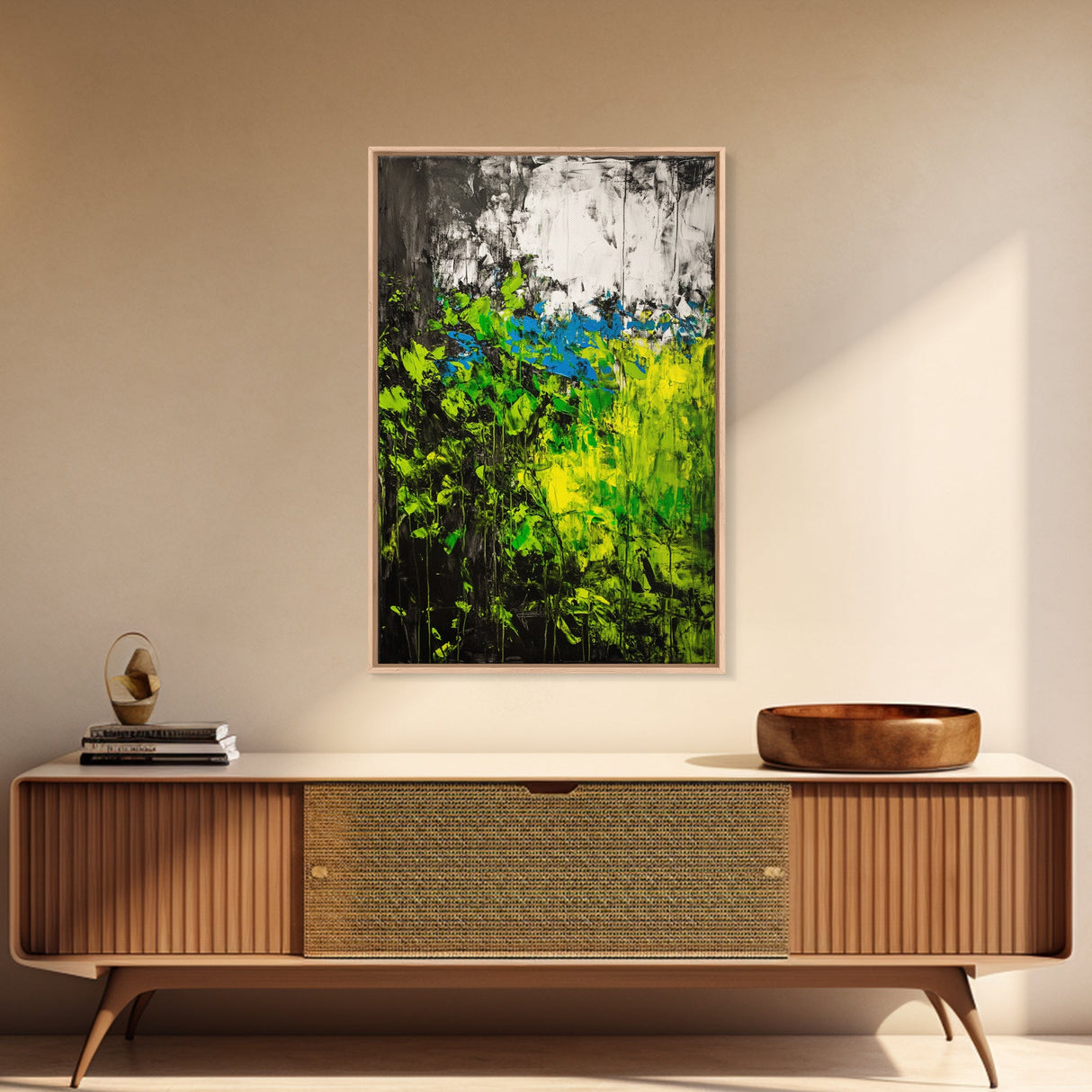 Vibrant Foliage, Green Leaves, Nature Painting, Abstract Landscape, Framed Canvas Print, Botanical Art, Boho Decor, Bedroom Wall Art