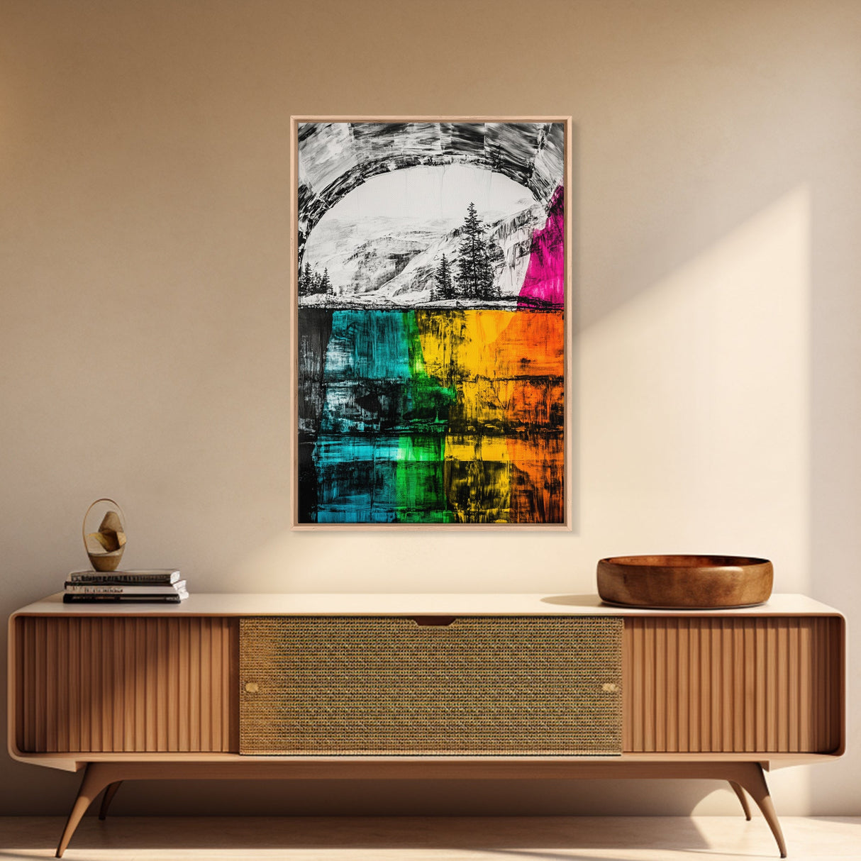 Colorful Canyon, Nature Painting, Abstract Wilderness, Vibrant Landscape, Canvas Print, Adventurous Art, Boho Decor, Office Wall Art