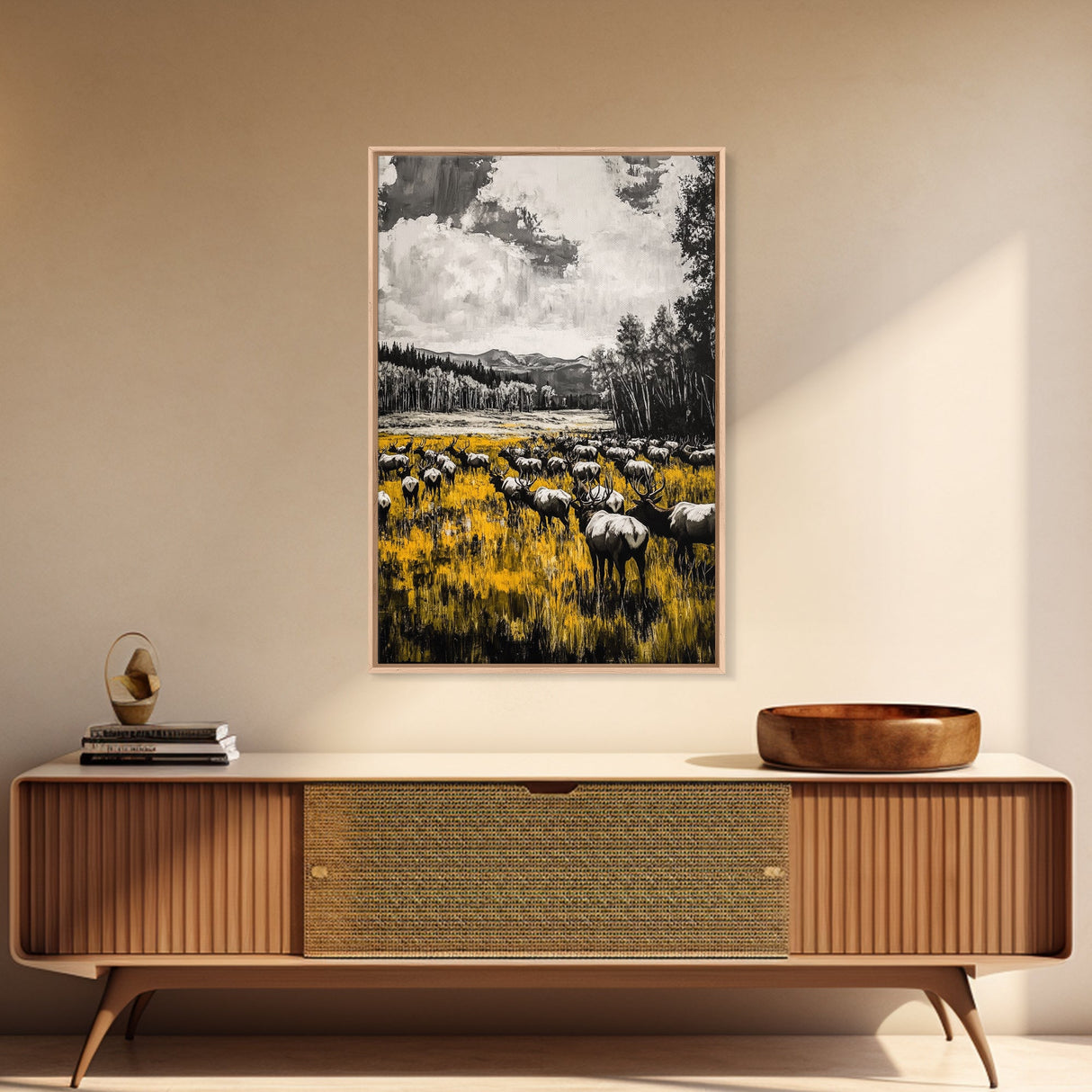 Elk Herd, Autumn Field, Wildlife Wall Art, Canvas Print, Rustic Home Decor, Cabin Aesthetic, Mountain Scene, Nature Photography