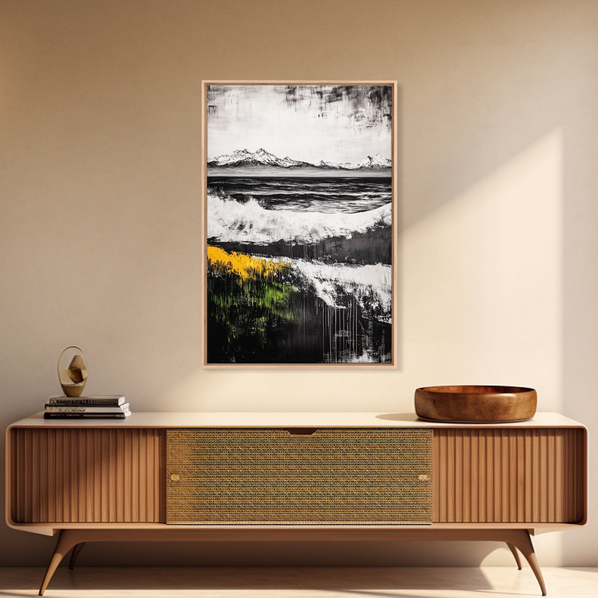 Mountain Sunset, Bold Colors, Abstract Landscape, Framed Canvas Print, Fall Wall Art, Rustic Home Decor, Large Wall Painting
