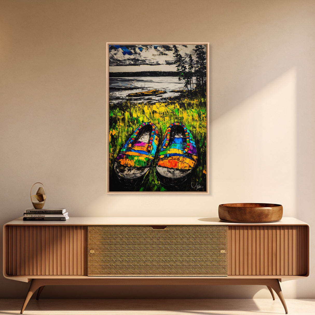 Boho Shoes, Colorful Summer Art, Coastal Decor, Relaxing Nature Scene, Eclectic Wall Art, Abstract Expressionism, Canvas Print
