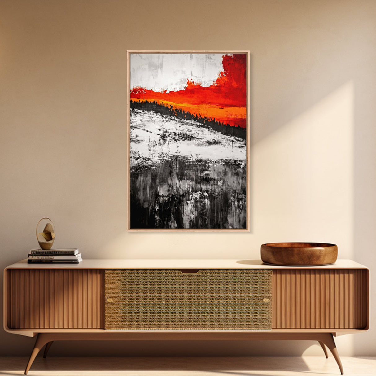 Sunset Horizon, Abstract Landscape, Fall Home Decor, Living Room Wall Art, Modern Wall Print, Nature Inspired, Framed Canvas Print