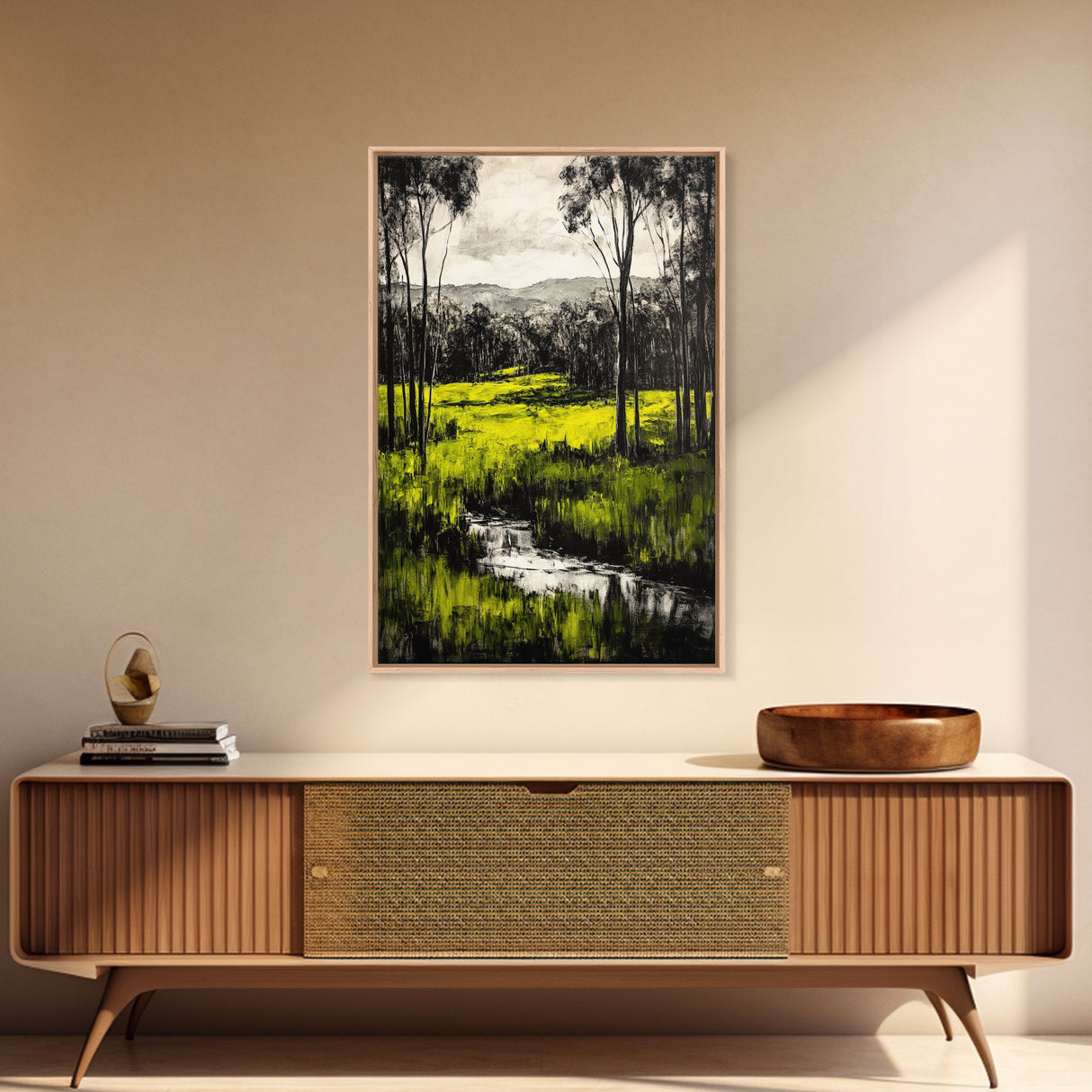 Green Meadow, Forest, Landscape Art, Nature Print, Framed Canvas Print, Bedroom Wall Art, Rustic Home Decor, Boho Aesthetic