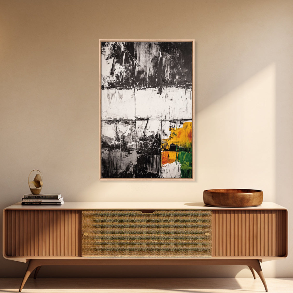 Textured Abstract, Mixed Media Art, Urban Modern, Black and Yellow, Minimalist Home Decor, Contemporary Artwork, Canvas Print