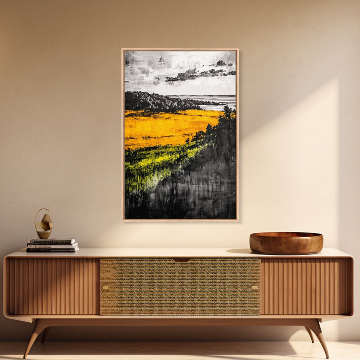 Golden Fields, Dramatic Landscape, Autumn Wall Art, Rustic Home Decor, Mountain View Framed Canvas Print, Farmhouse Aesthetic, Office Decor