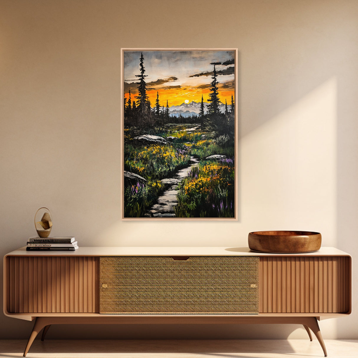 Mountain Sunset, Wilderness Landscape, Nature Wall Art, Outdoor Adventure Print, Framed Canvas Print, Living Room Decor, Cabin Aesthetic