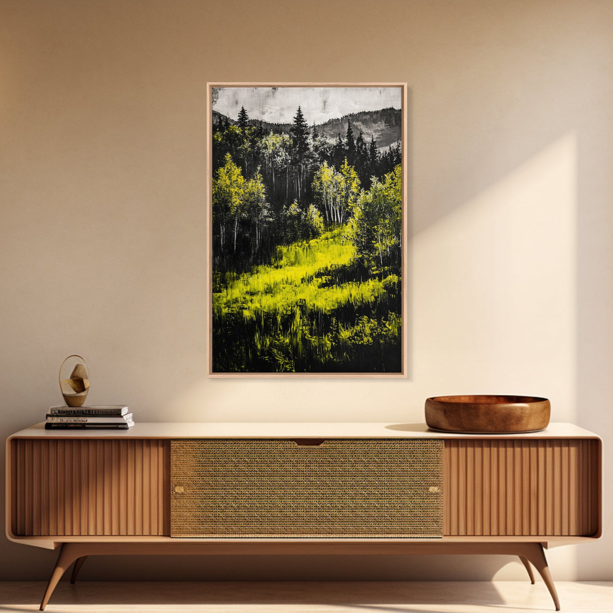 Forest Glow, Golden Trees, Nature Wall Art, Canvas Print, Mountain Landscape, Woodland Scene, Autumn Decor, Cabin Home Style, Moody Tones