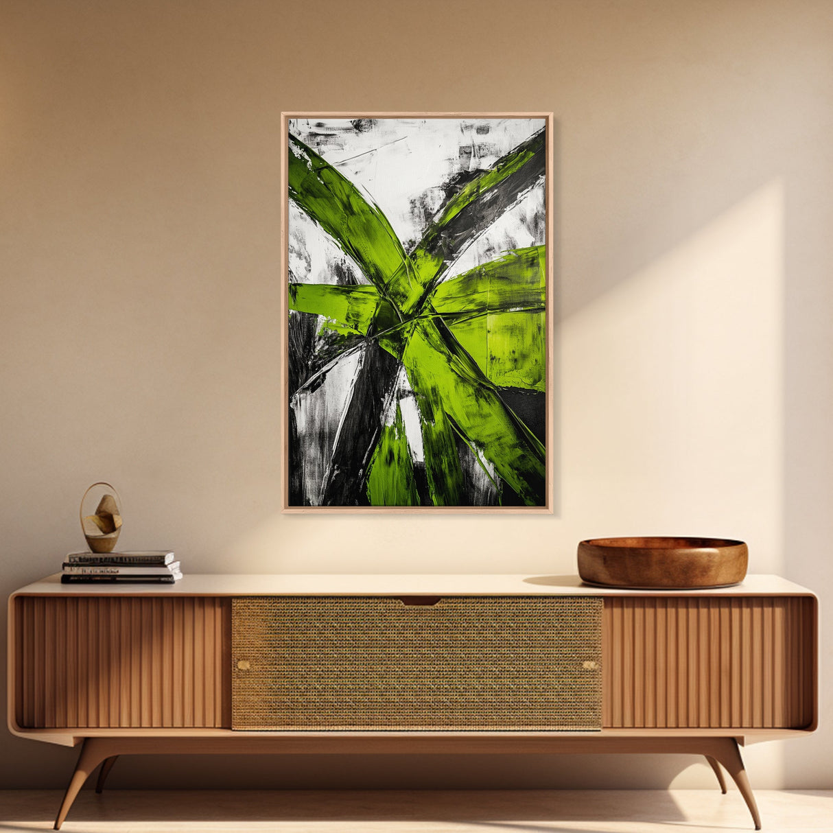 Green Abstract, Bold Modern Art, Vibrant Minimalist Design, Contemporary Statement Piece, Office Wall Decor, Framed Canvas Print