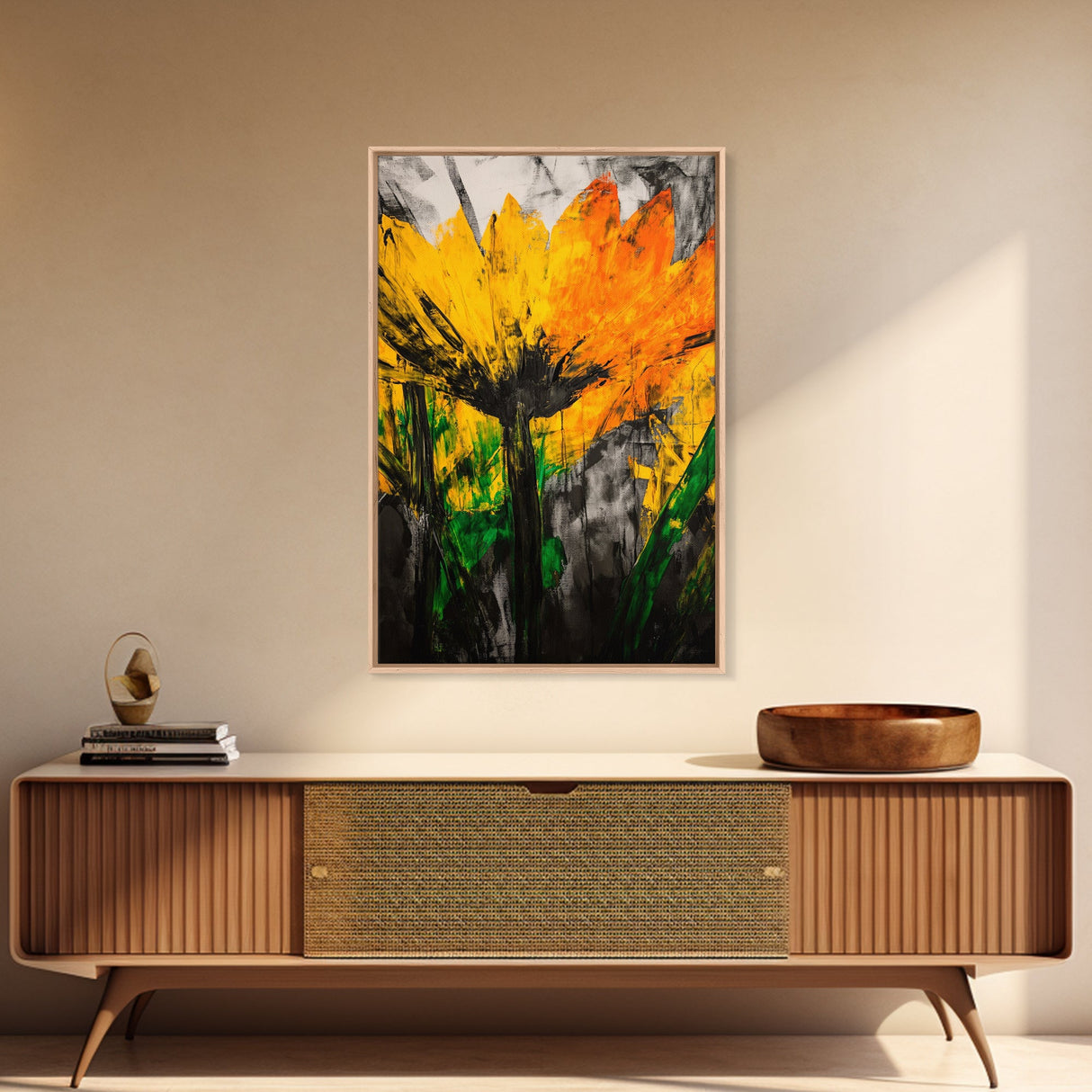 Sunflower Bloom, Fall Wall Art, Framed Canvas Print, Yellow Floral Art, Rustic Farmhouse Decor, Boho Kitchen Art, Country Home