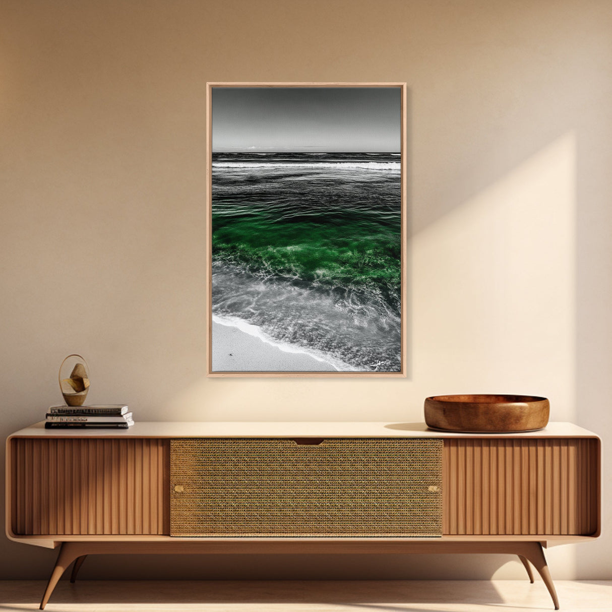Ocean Waves, Coastal Wall Art, Beach House Decor, Canvas Print, Nautical Artwork, Minimalist Seascape, Blue and Green Painting