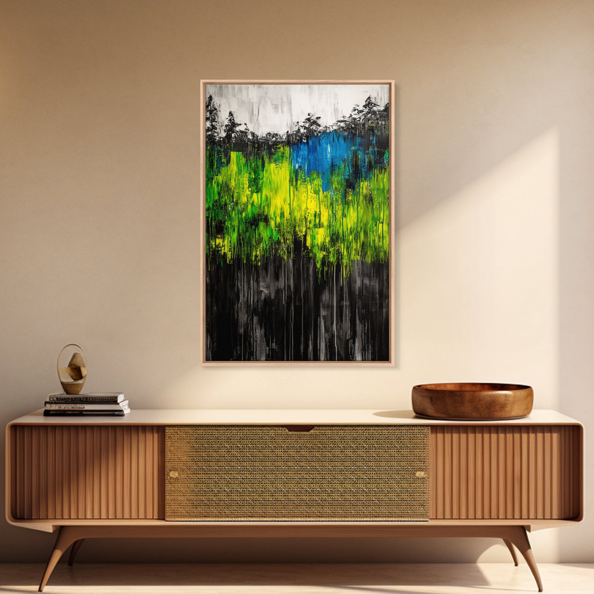 Vibrant Forest, Green Abstract, Textured Landscape, Framed Canvas Print, Boho Wall Art, Nature Inspired, Eclectic Home Decor