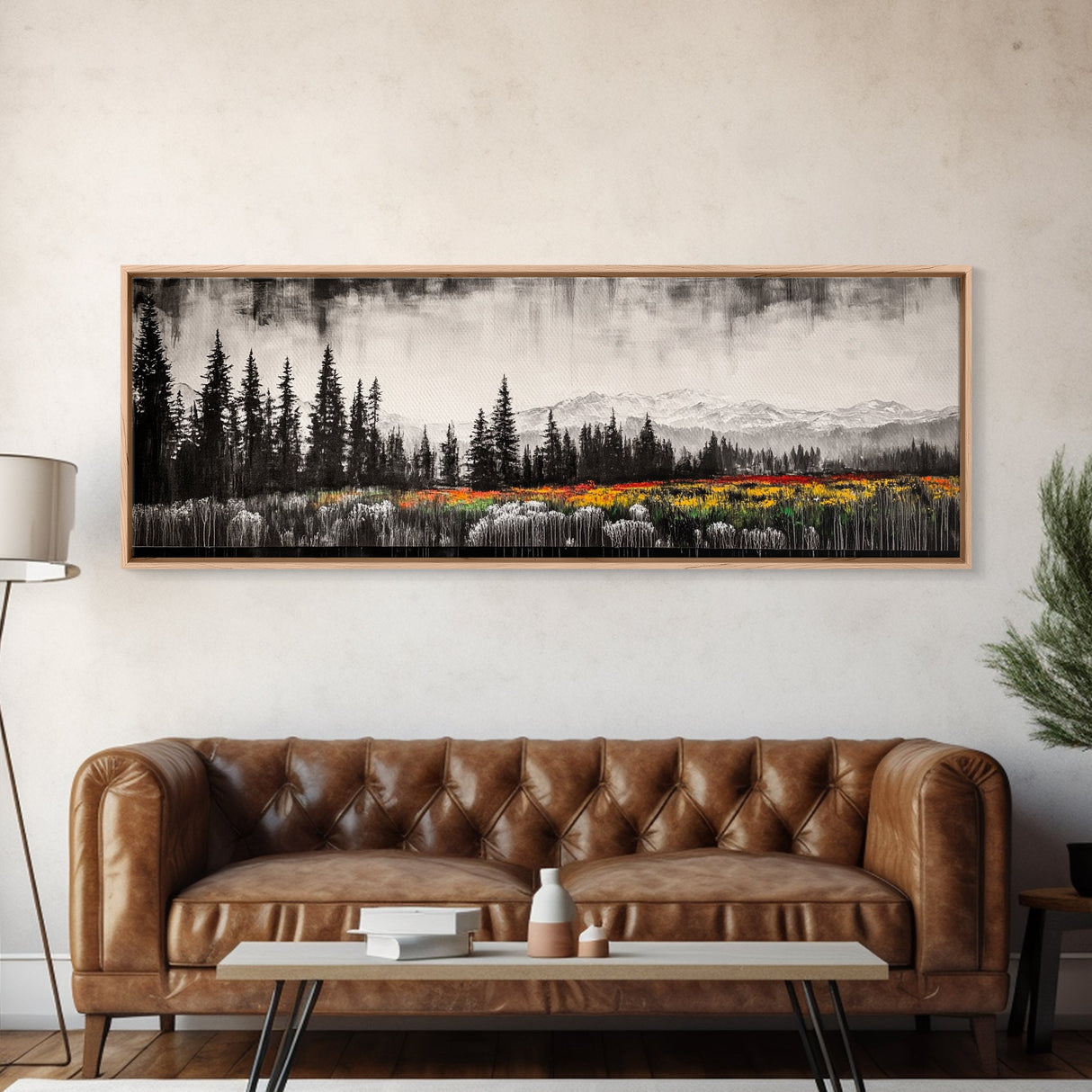 Mountain Landscape, Black and White Wall Art, Modern Nature Print, Rustic Living Room Decor, Autumn Canvas Print, Large Wall Art