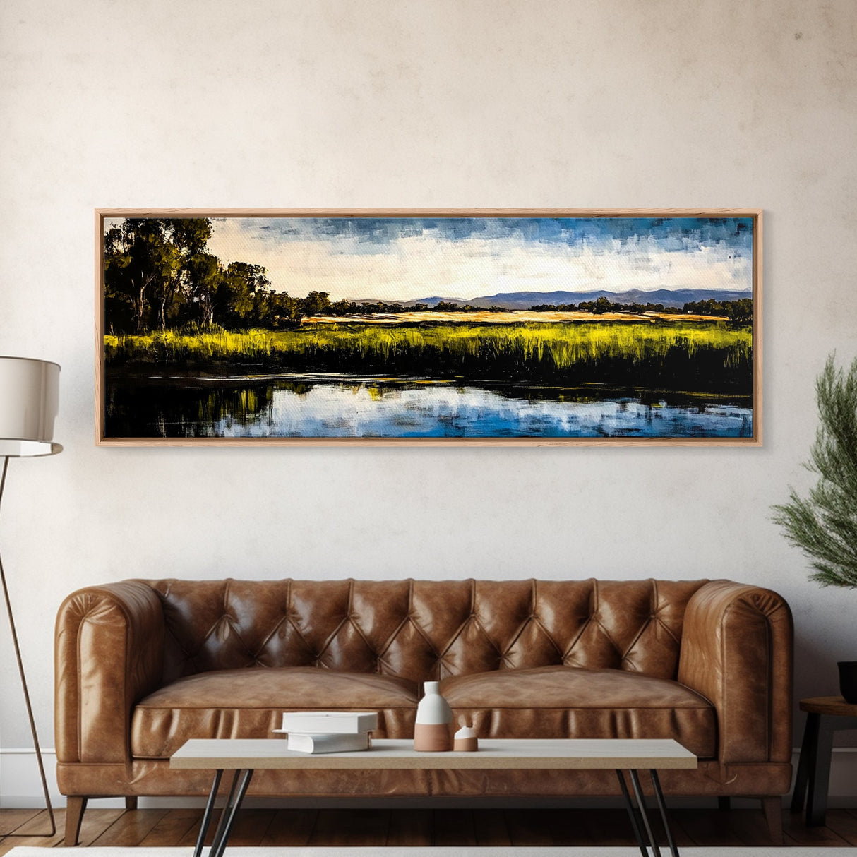 Serene River, Nature Landscape, Framed Canvas Print, Rustic Wall Art, Countryside Decor, Living Room Wall Art, Modern Farmhouse Style