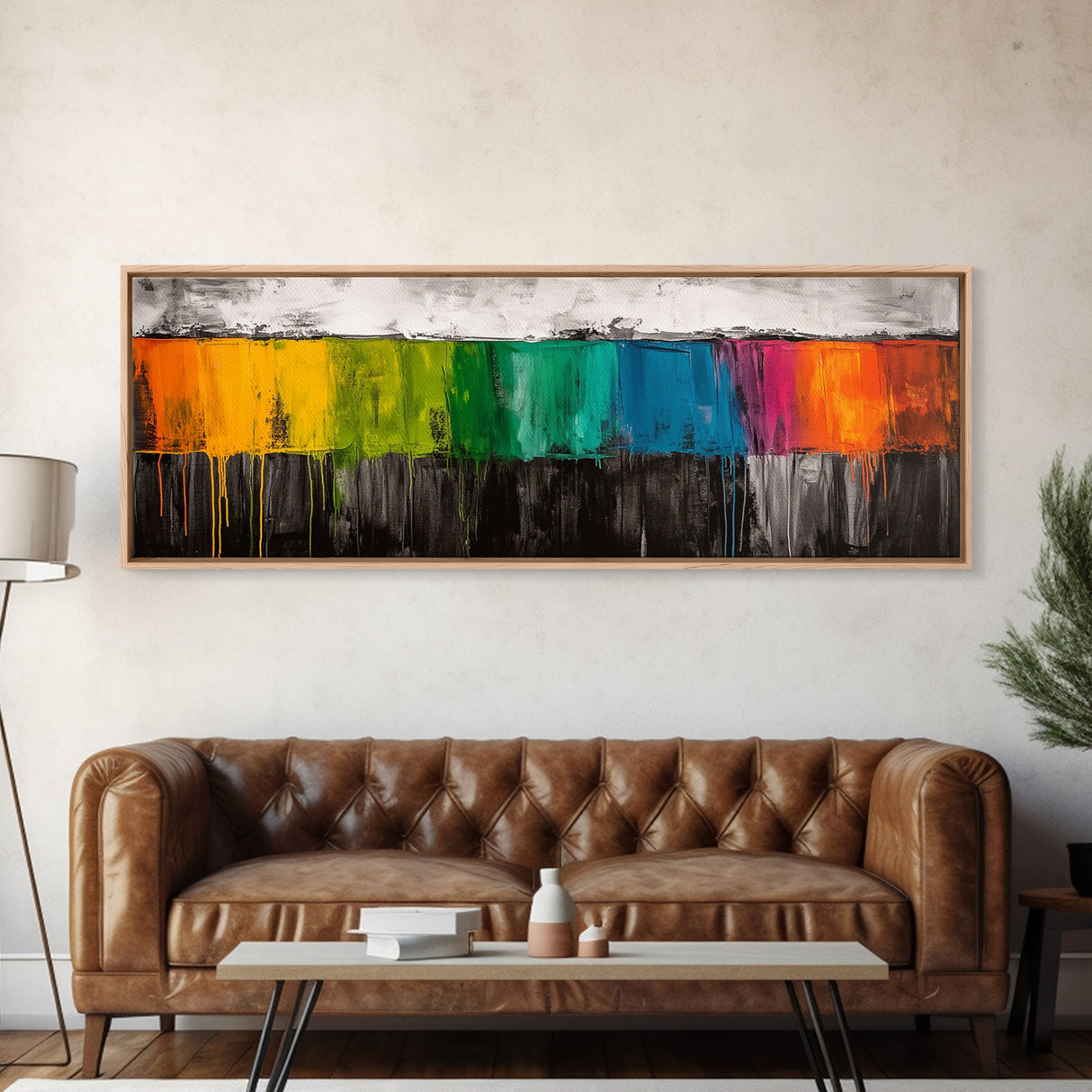 Dripping Paint Abstract, Vibrant Color Art, Modern Expressionist Painting, Bold Wall Art, Framed Canvas Print, Office Wall Decor