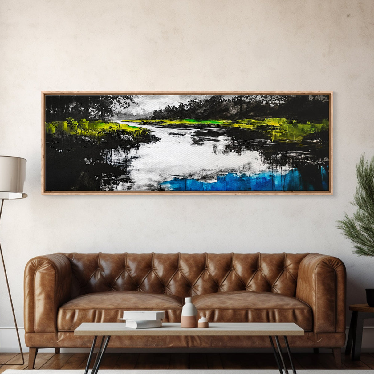 Moody River, Green Forest, Reflective Water, Canvas Print, Nature Wall Art, Tranquil Landscape, Modern Home Decor, Living Room Art