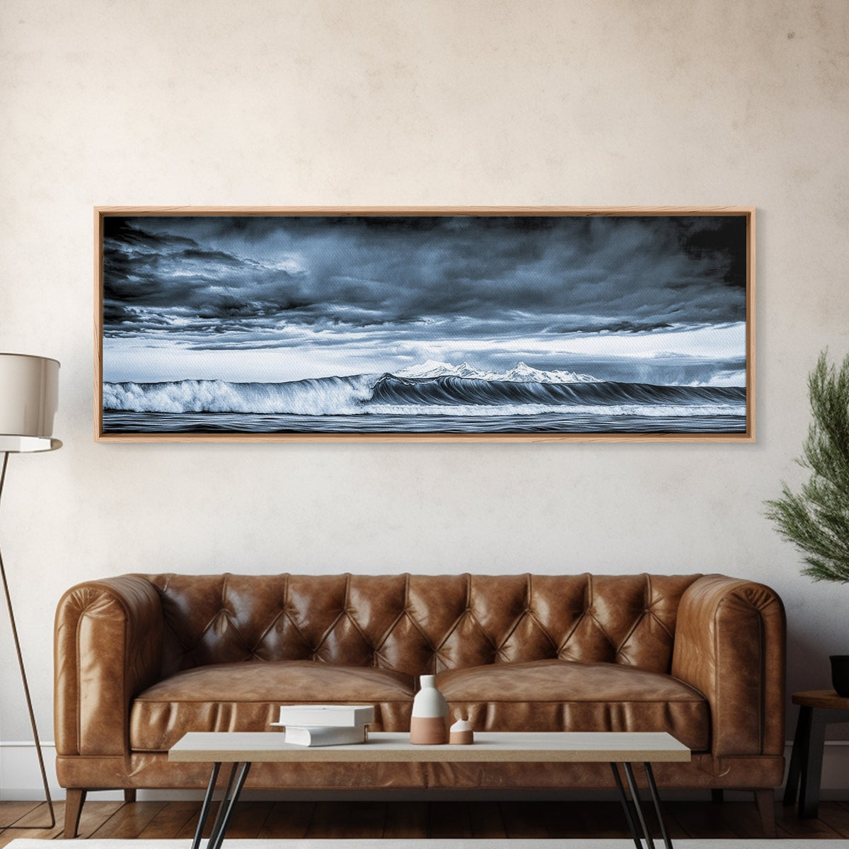 Blue Ocean, Stormy Waves, Mountain Seascape, Canvas Print, Coastal Wall Art, Nautical Home Decor, Living Room Art, Large Modern Print