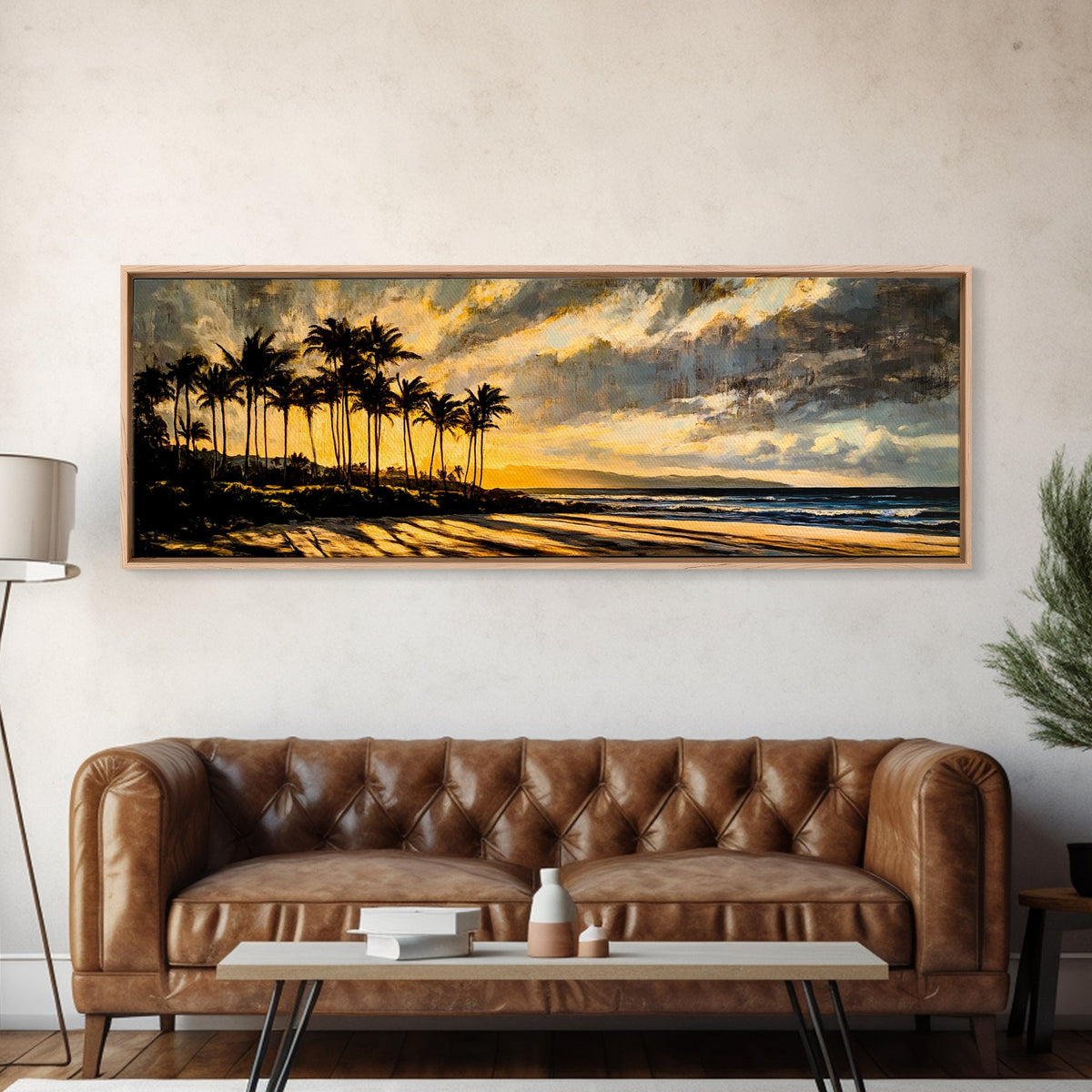Golden Beach Sunset, Coastal Wall Art, Framed Canvas Print, Tropical Home Decor, Relaxing Seascape, Living Room Wall Art, Ocean Sunset Art