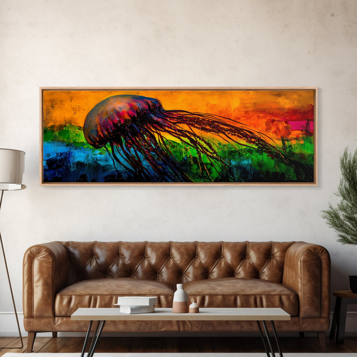 Jellyfish Art, Ocean Canvas Print, Vibrant Sea Life, Coastal Decor, Colorful Nautical Art, Modern Beach House, Living Room Wall Art